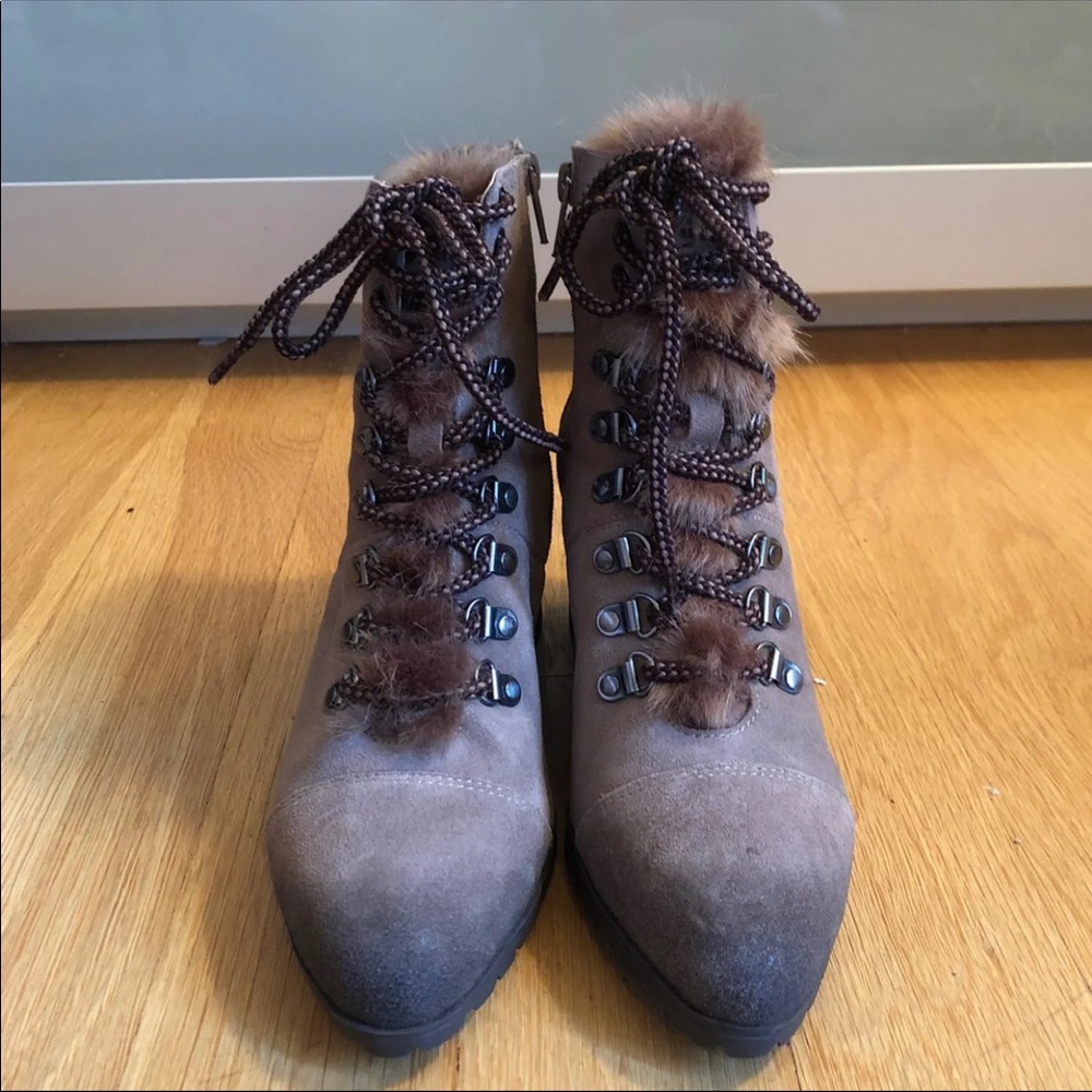 NWOT suede lace up booties - Taupe - Picture 2 of 8